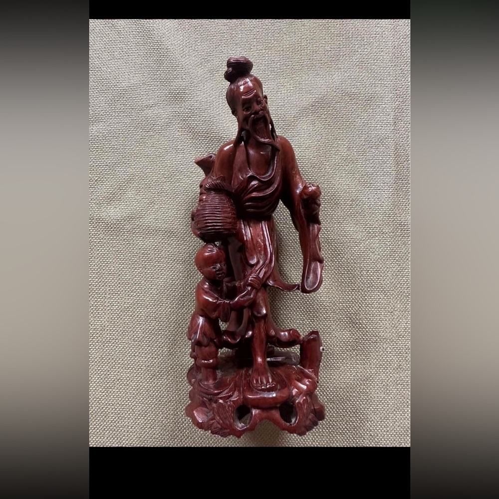 Wood figurine, Chinese man and fish